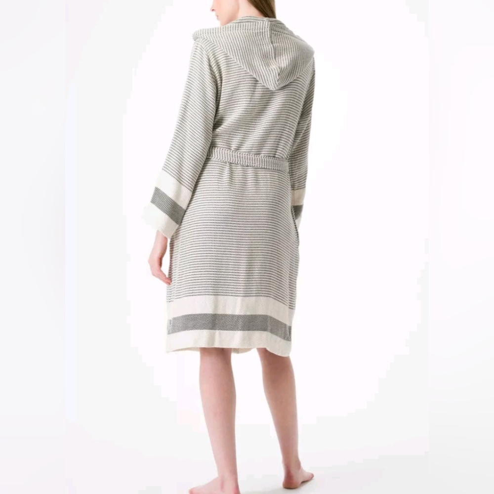 Olive&Linen Pixel Turkish Towel Robe Black/White 1 - Picture 2 of 7